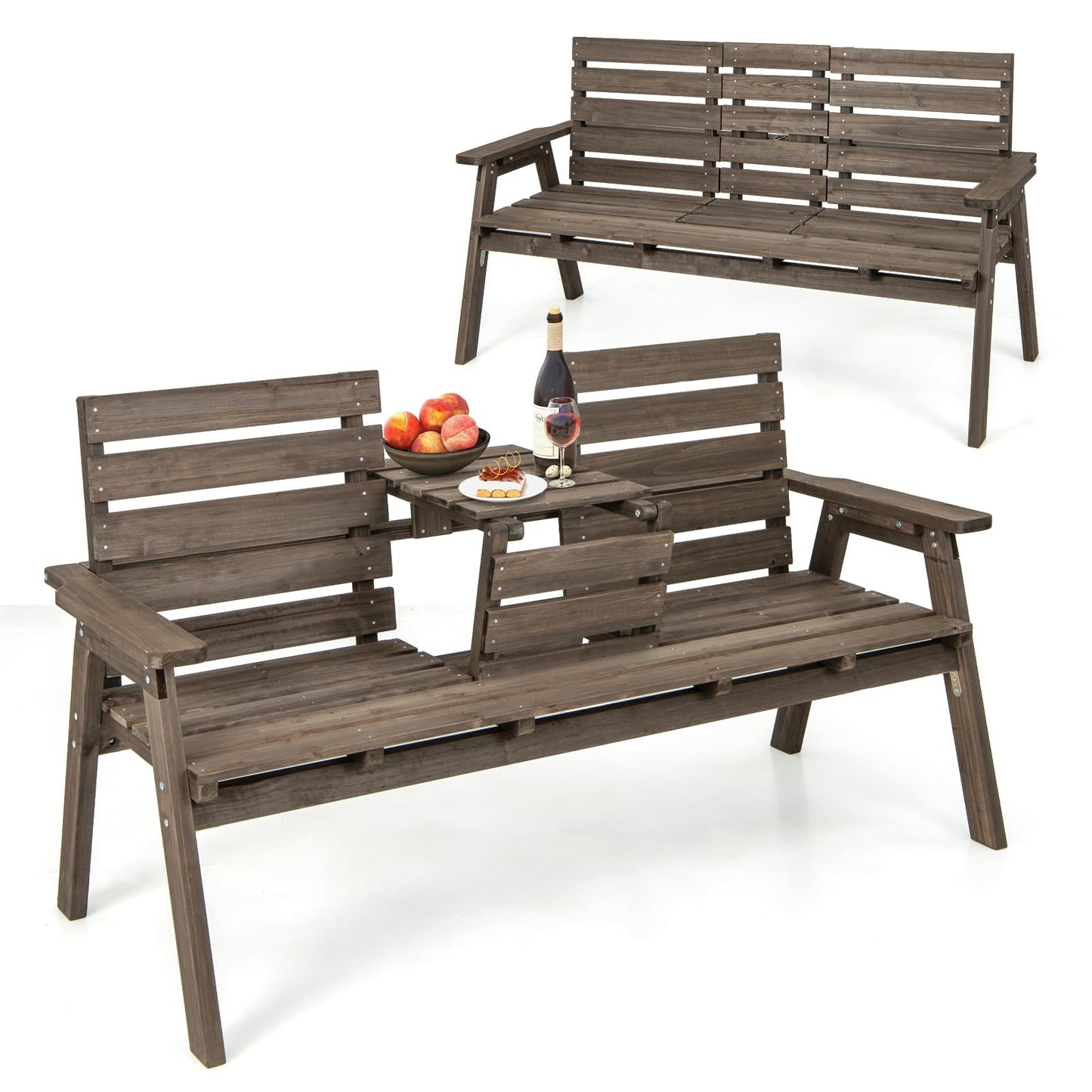 Houten Tuinbank – Buitenbank – Parkbank – Balkonbank – Terrasbank – Opvouwbare Middentafel – Belastbaar Tot 320 Kg – 160x64x86 Cm