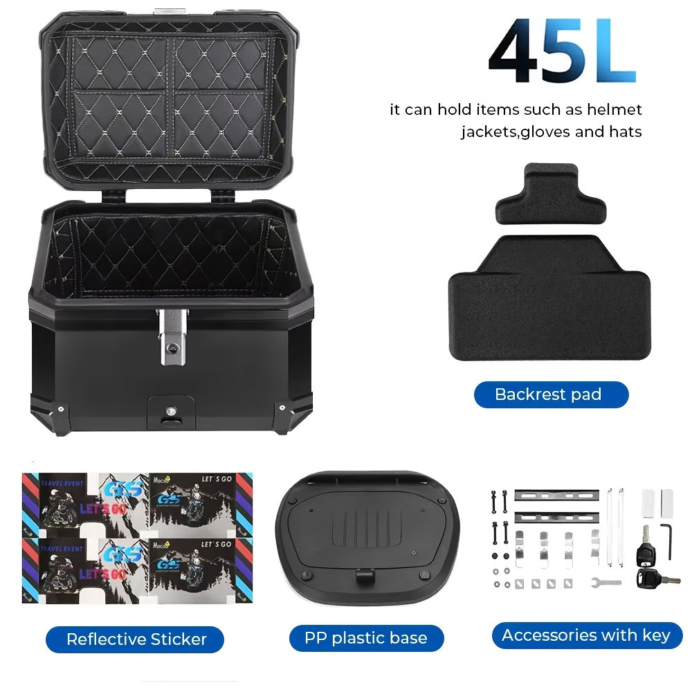 Motorbox – Motor Topkoffer – Motor Kofferbak – Motor Bagagebox – Motor Opbergbox – 45 Liter – Versterkt ABS Kunststof – Veilig Slot