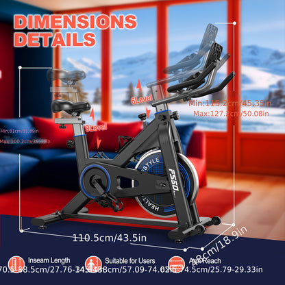 Vowvit Exercise Bike with 300 Watt Resistance Torque, 4-Way Fully Adjustable Ergometer Home Trainer Bicycle, Indoor Fitness Bikes with RPM Display, Large Tablet Holder, 150 kg Load Capacity, Without Battery