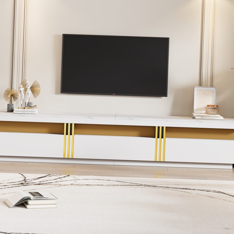 Modern TV-meubel – TV-meubel – Tv-kast – TV-standaard – Mediameubel – Marmerlook Design – Kabelmanagement – Geschikt voor 90 inch TV – 3 Ruime Lades – Duurzaam Niet-Houten Materiaal – Wit