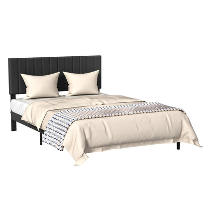 Hoofdeinde – Bedpaneel – Bedwand – Bedframe – Slaapkamerdecoratie – Zwart/Beige – Lichtgewicht Stoffering – Metaalframe 140x200 cm