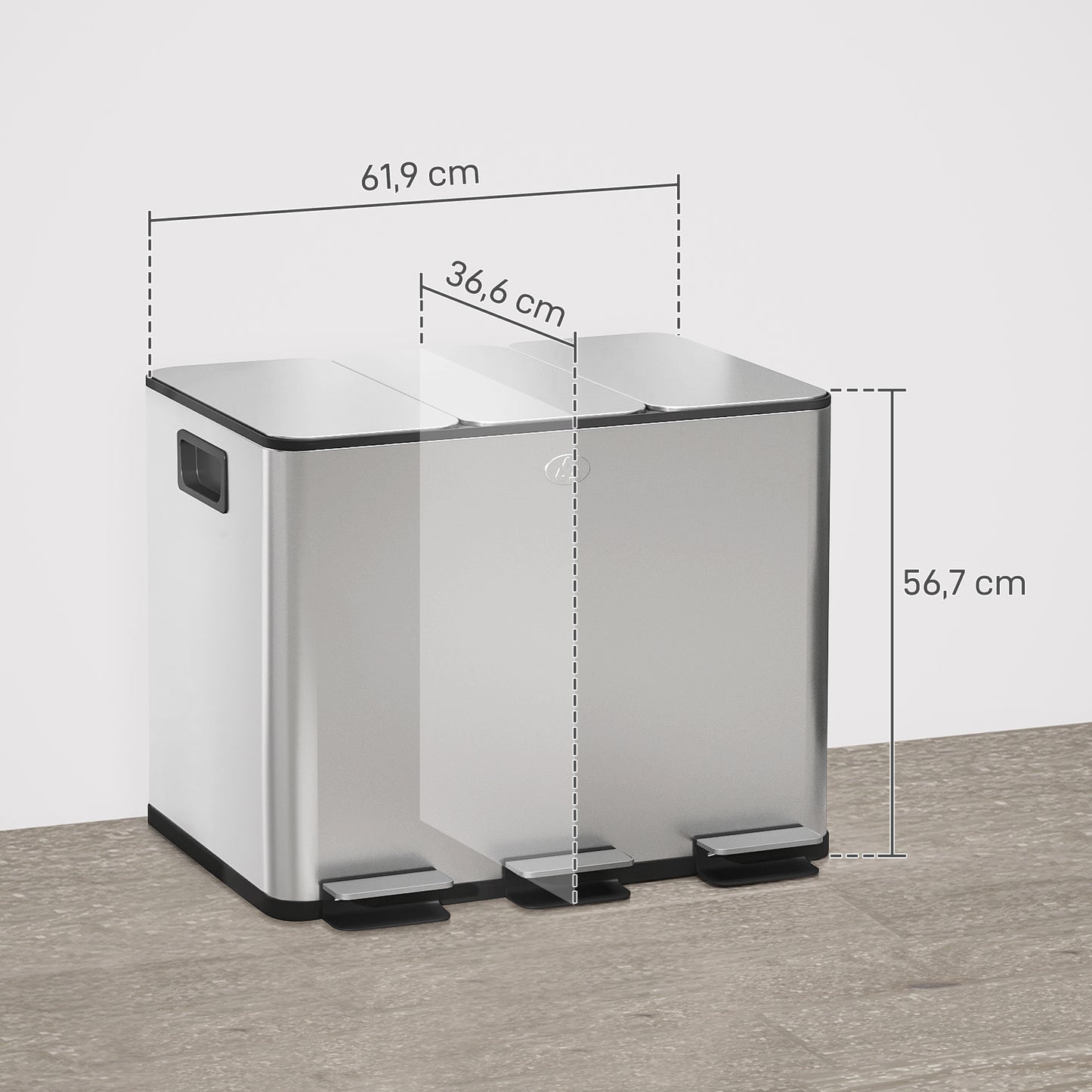 Afvalemmer – Vuilnisbak – Prullenbak – Afvalbak – Afvalcontainer – 3x 20 Liter Compartimenten – Geurfilter Deksel – Vingerafdrukbestendig – Soft-Close Mechanisme – Zilverkleurig