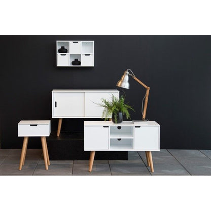 Mitra White Dresser with Sliding Doors, Scandinavian Style - QUORE