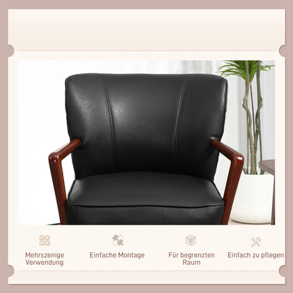 Accentstoel – Fauteuil – Bergère – Lounge Stoel – Relaxstoel – Kunstleer – Brede Zitting – Massief Rubberhout – Draaggewicht 120 kg – Compact 67x77x80 cm – Zwart