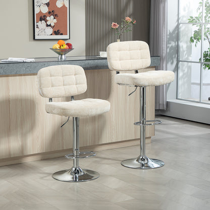 Barstoel – Barkruk – Barstoel Met Rugleuning – Keukenstoel – Barkruk Met Voetsteun – Verstelbare Hoogte 66-87 Cm – 360º Draaibaar – Bouclé Bekleding Beige