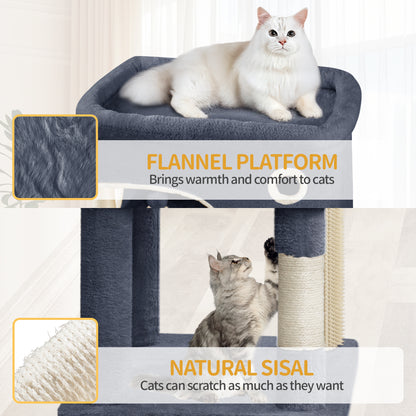Krabpaal – Kattenboom – Kattenkrabpaal – Krabmeubel – Kattenhuis – 203 cm Hoog – 7 Lagen Met Sisal & 2 Ruime Holtes – Donkergrijs