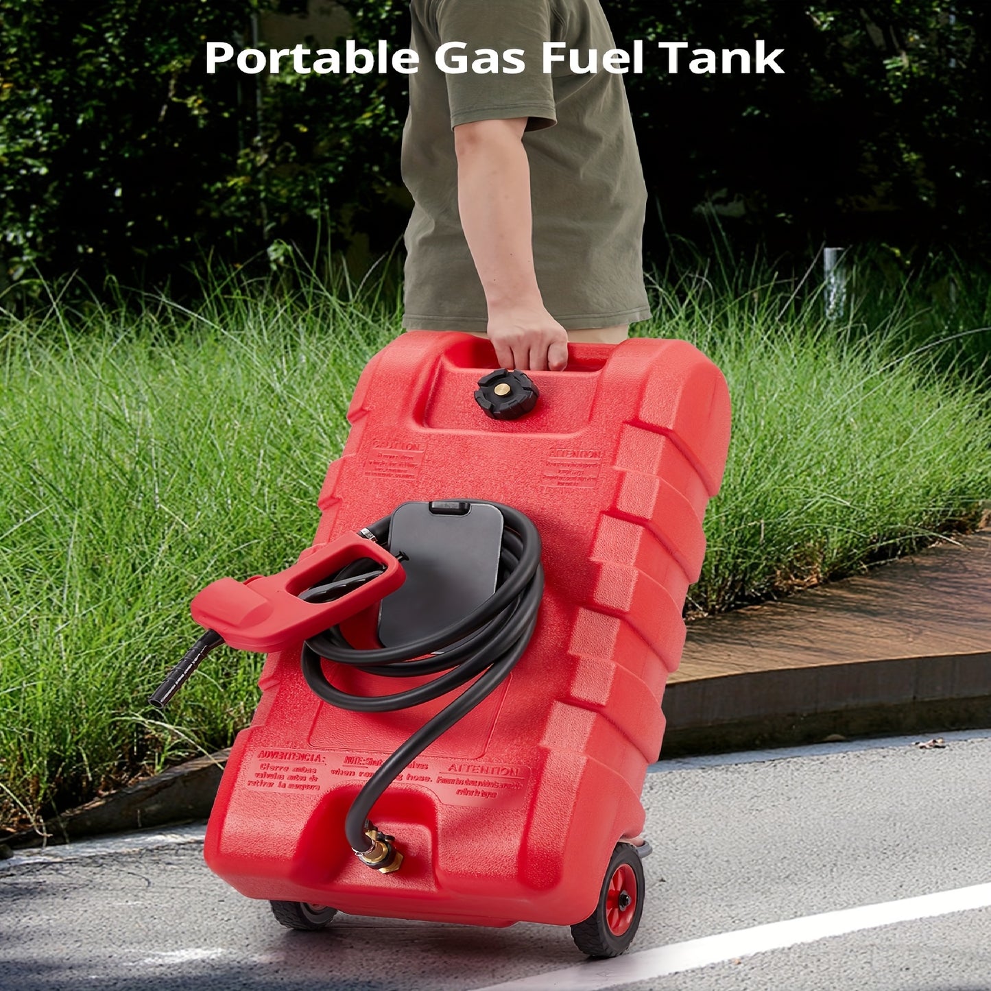 57L Brandstofcontainer – Benzinekan – Dieselcontainer – Kerosine Tank – Brandstofcaddy Rood – Lekvrij Design – Handmatige Transferpomp Met Slang En Wielen