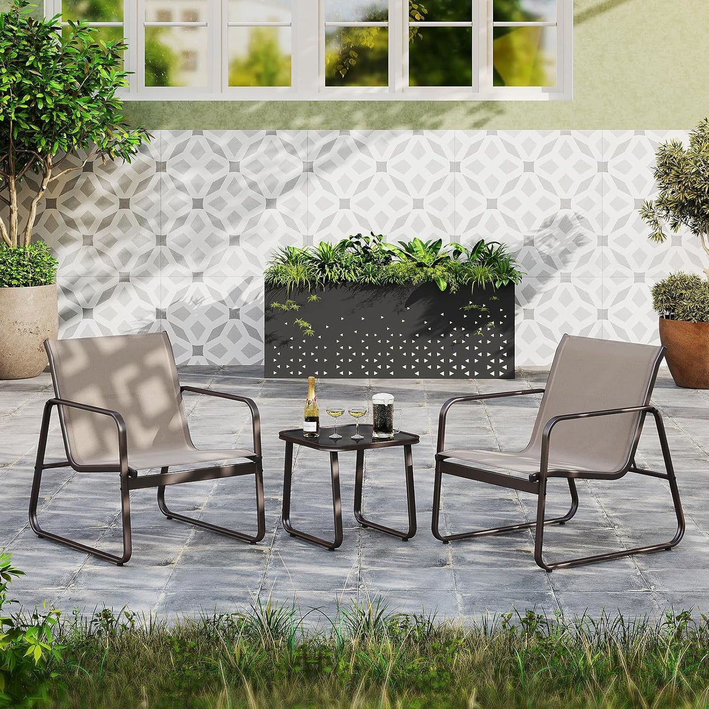 3-delige Tuinset – Bistroset – Balkonset – Terrasmeubilair – Buitenmeubels – Ademend Stof – Weerbestendig Metaal