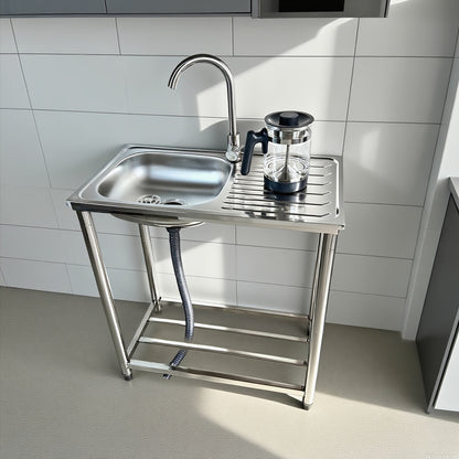 Stainless Steel Freestanding Sink with Workbench & Faucet - Heavy-Duty 304 Grade All-Weather Outdoor/Indoor Use, Large Capacity Durable Polished Sink for Kitchen, Camping, Garden, Garage, Holiday Events - Easy-Clean Surface &