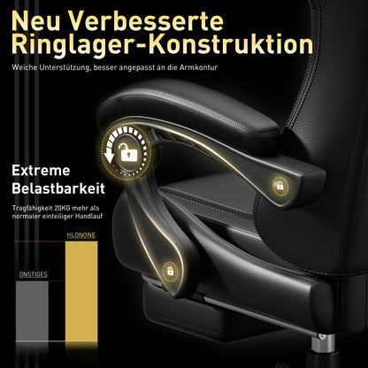 Ergonomische Gamingstoel – Bureaustoel – Gamekruk – Werkstoel – Zwarte Stoel – Verstelbare Rugleuning – Massage Lumbar Steun