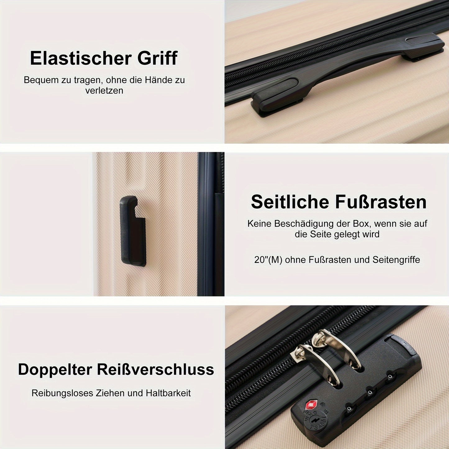 Kofferset – Reiskoffer Set – Hard-shell Koffer – Spinner Koffer – Bagage Set – Beige – 4-delige Set S-M-L-XL – ABS Materiaal – TSA Cijferslot