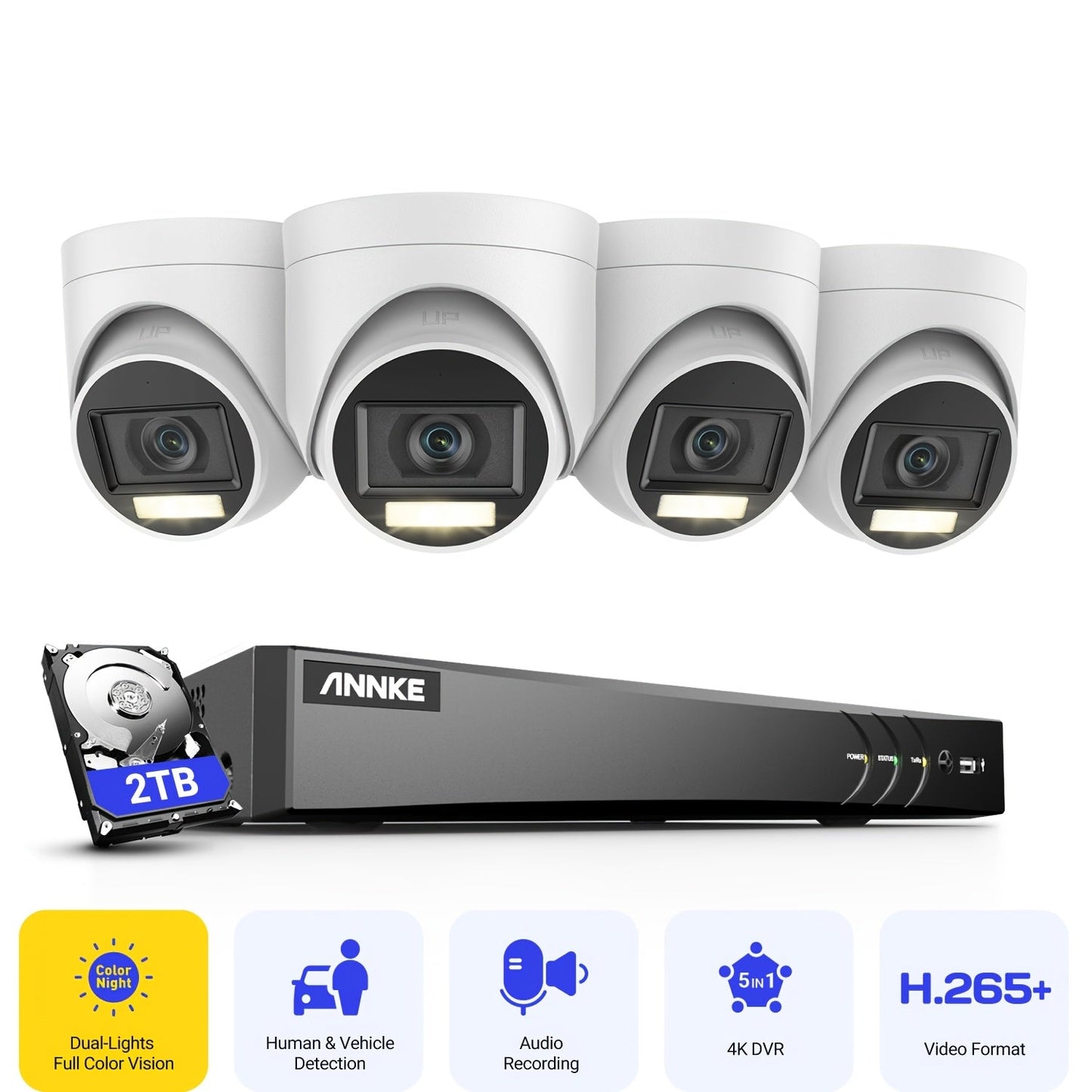Beveiligingscamera – Camerabewaking – Bewakingscamera – Buitencamera – 8-Kanaals 4K DVR Recorder – 3K 4x Outdoor Camera’s Met AI Detectie & Dubbele Nachtverlichting