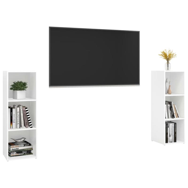 2pcs White Modern Minimalist Floating TV Stand with Storage Shelves - Heavy-Duty Hardwood Construction, Space-Saving Wall-Mounted Design, 68.58cm Height, 3.2 Cu Ft Capacity, Easy Assembly for Flat-Screen TVs, Media Consoles &