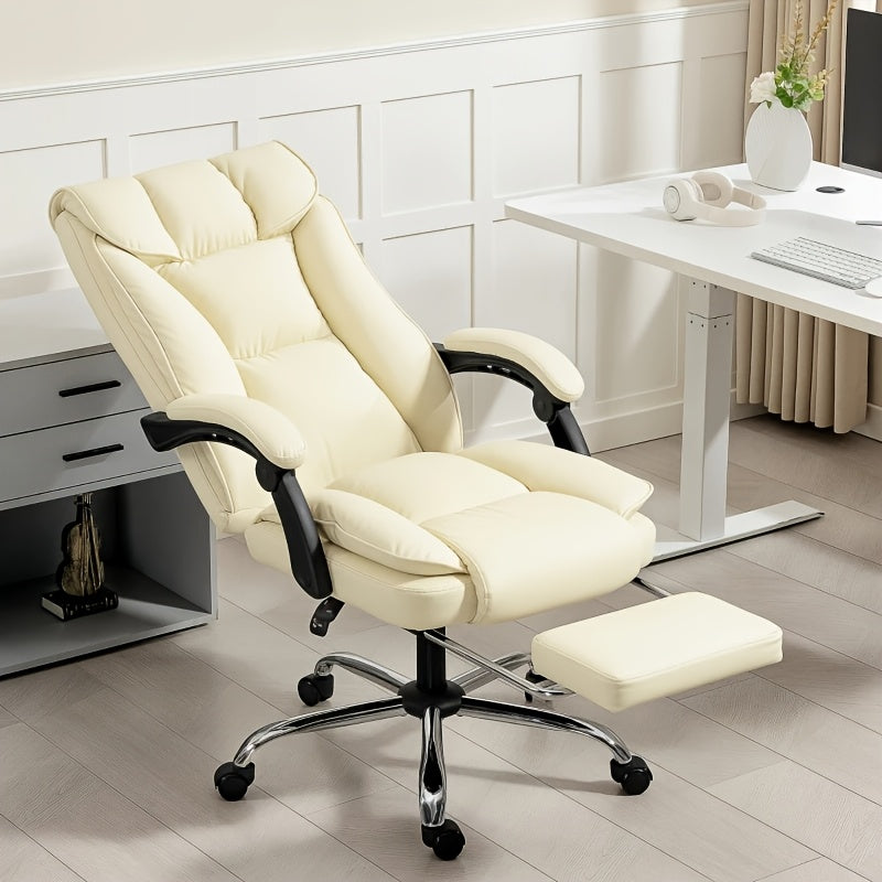 Ergonomic Office Chair with Wheels and Stability Plate | Featuring Armrests, Adjustable Headrest, Lumbar Support, Height Adjustment, Memory Foam, Rocking Function, Suitable for Office, Study Room, Bedroom, Color: Beige and Bl