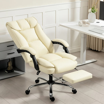 Ergonomic Office Chair with Wheels and Stability Plate | Featuring Armrests, Adjustable Headrest, Lumbar Support, Height Adjustment, Memory Foam, Rocking Function, Suitable for Office, Study Room, Bedroom, Color: Beige and Bl