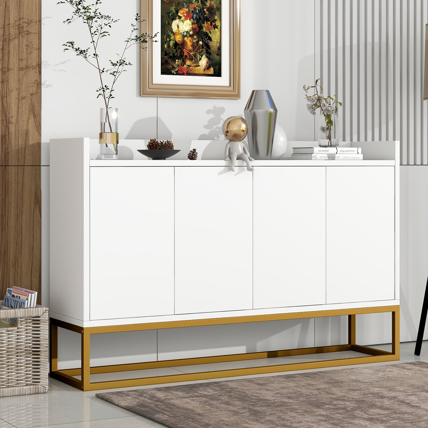 Dressoir – Sideboard – Kast – Opbergmeubel – Buffetkast – Wit – Handvatloos Design – Stevig Houten Materiaal