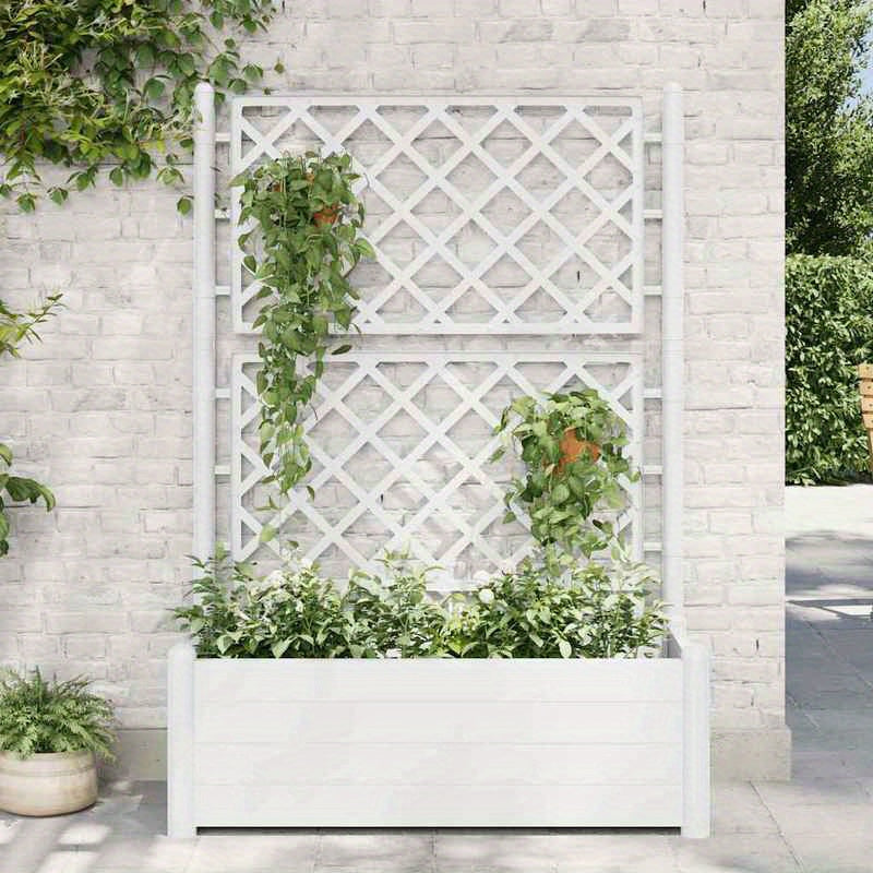 Easy to assemble modern and simple Planter with trellis 100x43x142cm White backyard high-quality flower box kit