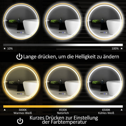 Ronde Badkamerspiegel – Spiegel Met LED Verlichting – Badkamerspiegel Met Antibeslag – Touch Spiegel – Digitale Badkamerspiegel – Goudkleurig Design – Zelfvoorzienende Stroom – Tijd- En Temperatuurweergave