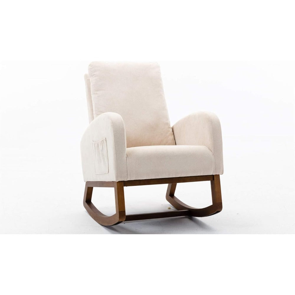 Schommelstoel – Relaxstoel – Fauteuil – Voedingsstoel – Loungestoel – Massief Houten Frame – Comfortabele Sponsstof Bekleding