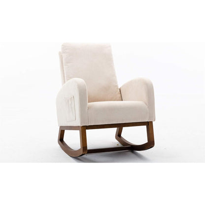 Schommelstoel – Relaxstoel – Fauteuil – Voedingsstoel – Loungestoel – Massief Houten Frame – Comfortabele Sponsstof Bekleding