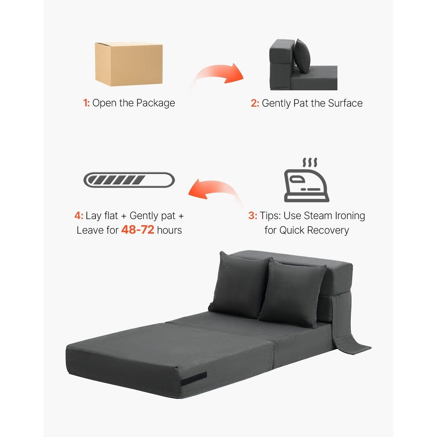 Bedbank – Klapbank – Slaapbank – Slaapstoel – 3-in-1 Multifunctioneel – Donkergrijs – Hoogwaardig Veerkrachtig Schuim – Afneembare Wasbare Hoes