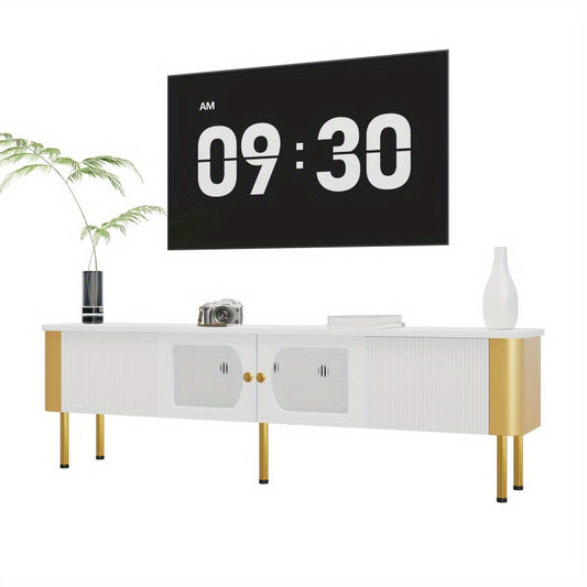 TV-meubel – Tv-kast – TV-dressoir – Mediameubel – Opbergmeubel – Wit MDF Met Gouden Details – Afgeronde Hoeken Voor Veiligheid