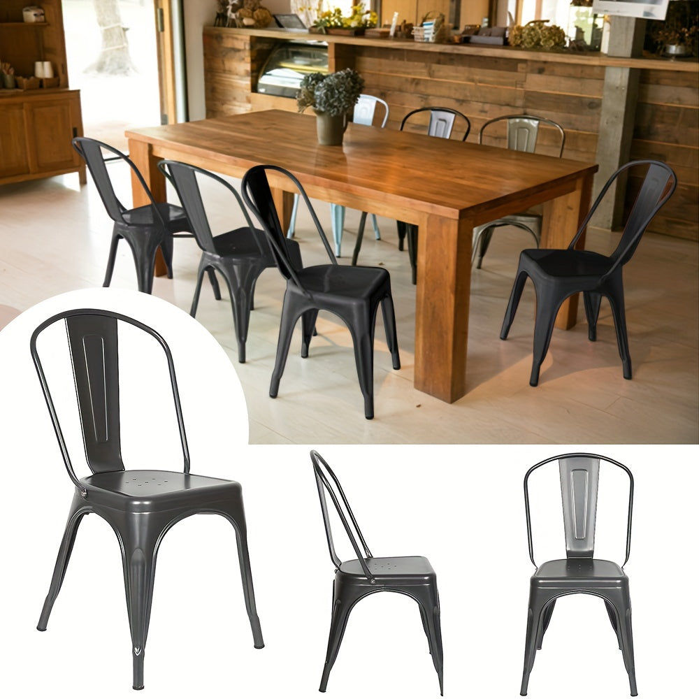 Industriële Bistro Stoelen – Eetkamerstoelen – Metaal Stoelen – Café Stoelen – Keukenstoelen – Set van 4 – Met Rugleuning – Stevig Roestvrij Staal – Zithoogte 44 cm – Vintage Design – Gemakkelijk Schoon Te Maken