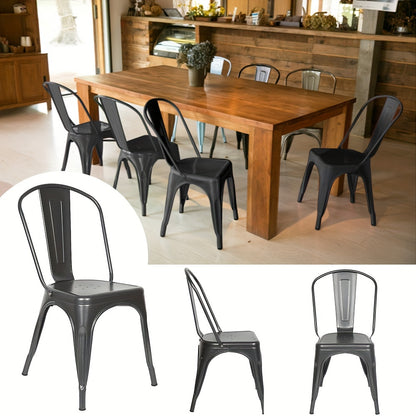 Industriële Bistro Stoelen – Eetkamerstoelen – Metaal Stoelen – Café Stoelen – Keukenstoelen – Set van 4 – Met Rugleuning – Stevig Roestvrij Staal – Zithoogte 44 cm – Vintage Design – Gemakkelijk Schoon Te Maken