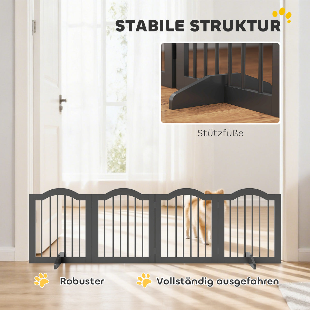 Hondenafscheiding – Hondenhek – Huisdierbarrière – Hondenomheining – Vrijstaande Afzetting – Zwarte Uitvoering – 4 Panelen 208x61 cm – Opvouwbaar en Stevig