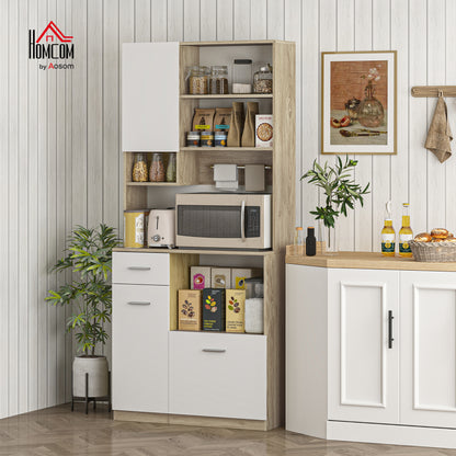 HOMCOM Kitchen Armoire Buffet Cabinet Storage Furniture Modern Style with Adjustable Shelves, Drawer, Counter, Cable Management, for Dining Room, Living Room, 80 X 35 X 180 Cm, Wood Grain