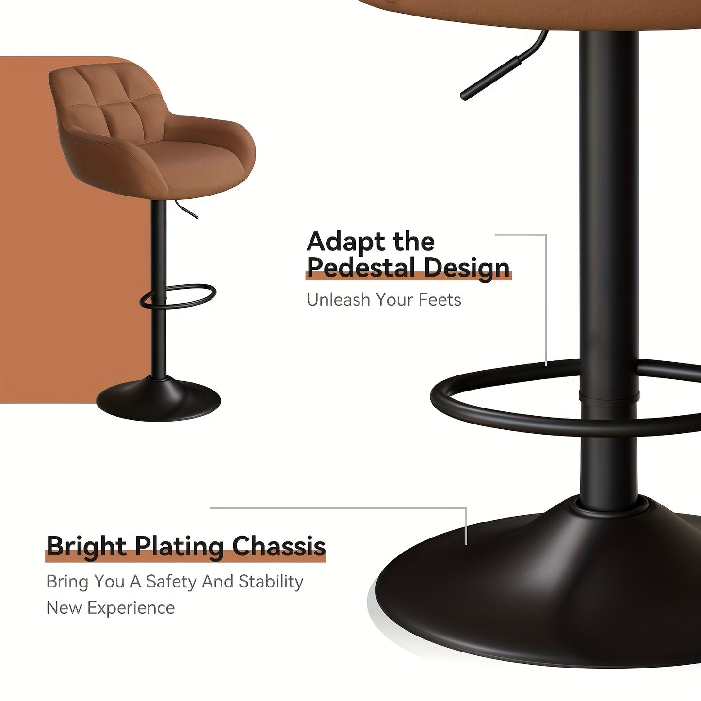 Barstoel – Barkruk – Barstoel Kruk – Keukenstoel – Barstoelen Set Van 2 – Ergonomisch Verstelbaar – Metaal Met Rugleuning En Armleuningen