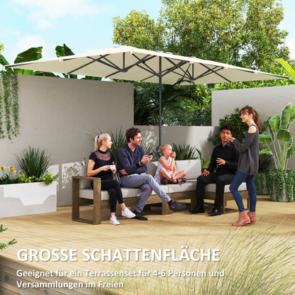 Dubbele Parasol – XXL Zonneparasol – Stokparasol – Terrasparasol – Buitenparasol – Cranksysteem – UV50+ Bescherming – 451x264 cm – Aluminium Frame – Crème Wit
