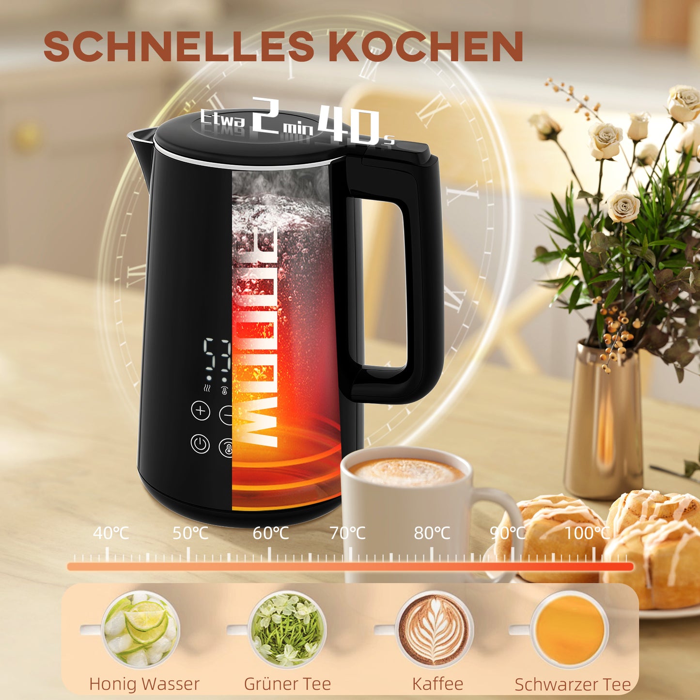 Keukenset Waterkoker Broodrooster Ontbijtset Kookset – Zwart – 2200W Waterkoker – 7 Bruiningsniveaus – RVS & BPA-vrij