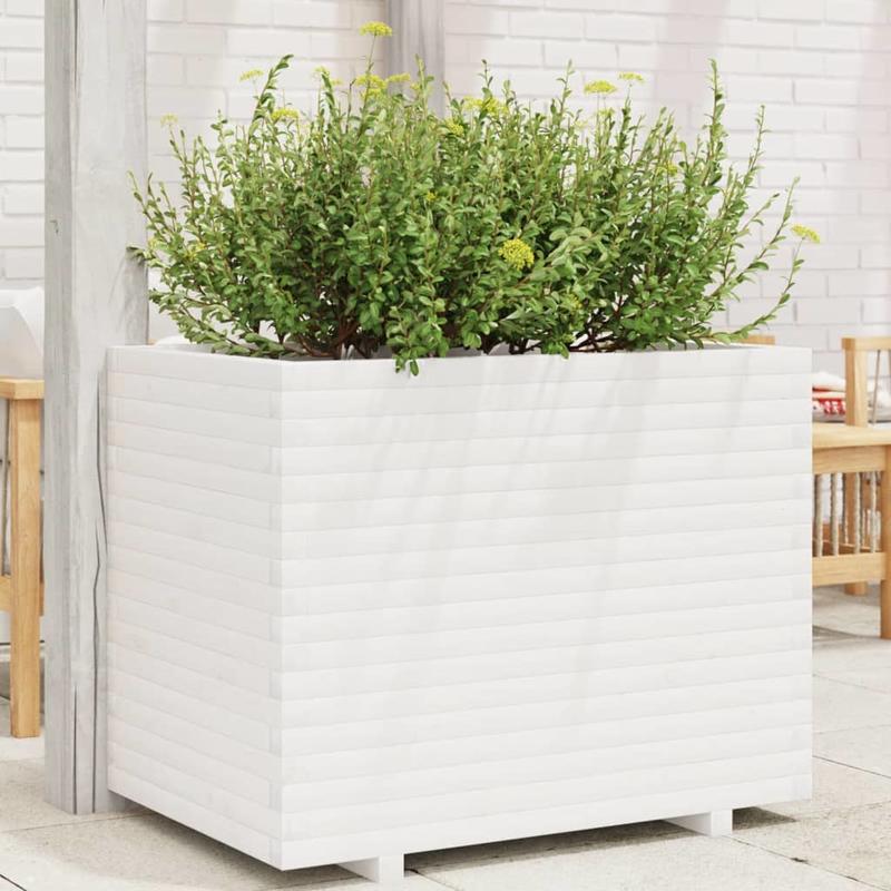 Witte Houten Plantenbak – Plantenpot – Bloembak – Plantenzuil – Plantenbak Binnen Buiten – Massief Dennehout – 90x60x72 cm – Lichtgewicht & Weerbestendig