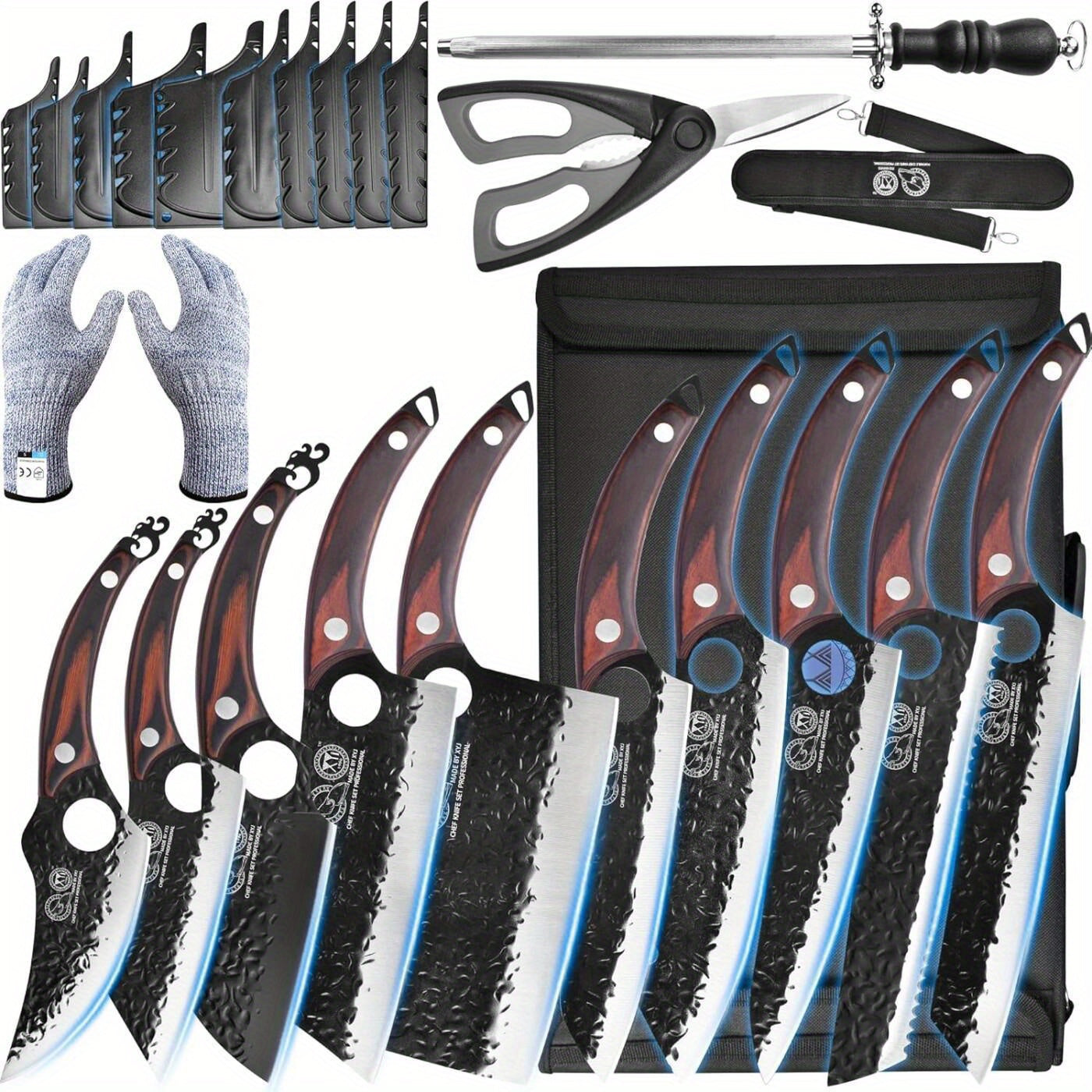 10-Delige Keukenmessenset – Messenset – Keukenmessen – Snijset – Koksset – Ergonomische Handvatten – Gehard Staal