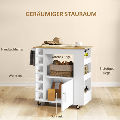 Vloerstaande Keukenplank – Keukenrek – Opbergplank – Keukenkast – Keukenmeubel – Rustiek Bruin – 5 Planken & 2 Stopcontacten – X-Vormige Stalen Ondersteuning