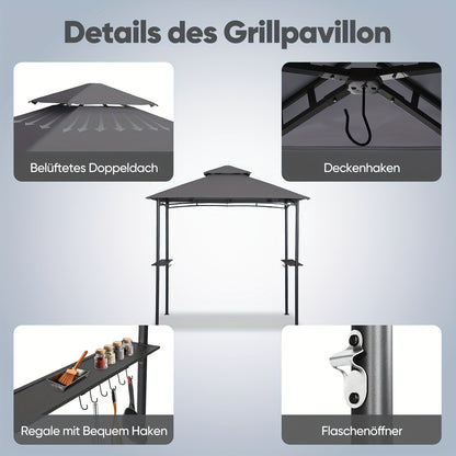 Waterdichte Tuinpaviljoen – Tuinkamer – Overkapping – Partytent – Gazebo – Grijs – 2,35 x 1,45 Meter – Dubbel Dak Windproof