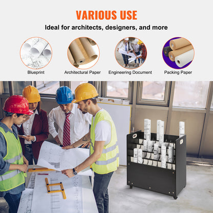 Blauwdrukwagen – Documentwagen – Opbergwagen – Tekeningenrek – Mobiele Opbergunit – 50 Vakken – Stabiel MDF Materiaal