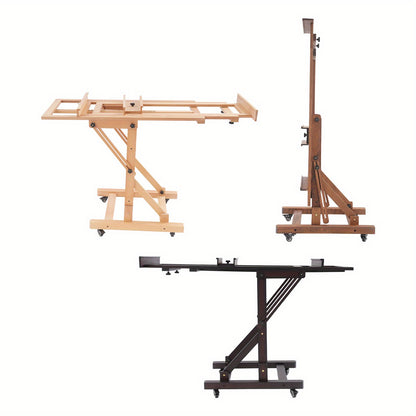 Verstelbare Kunstenaars Ezelschaal – Schildersezel – Atelier Ezelschaal – Houten Ezelschaal – Kunst Easel – Walnoot Kleur – Verstelbare Hoogte 140-300 cm – Stevige H-vormige Basis met Remwieltjes