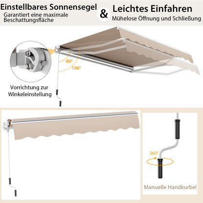 Zonnescherm Uitschuifbaar – Zonwering – Luifel – Buitenzonnescherm – Terrasoverkapping – 4x2,5 Meter – 280g Polyester – Handmatige Zwengel