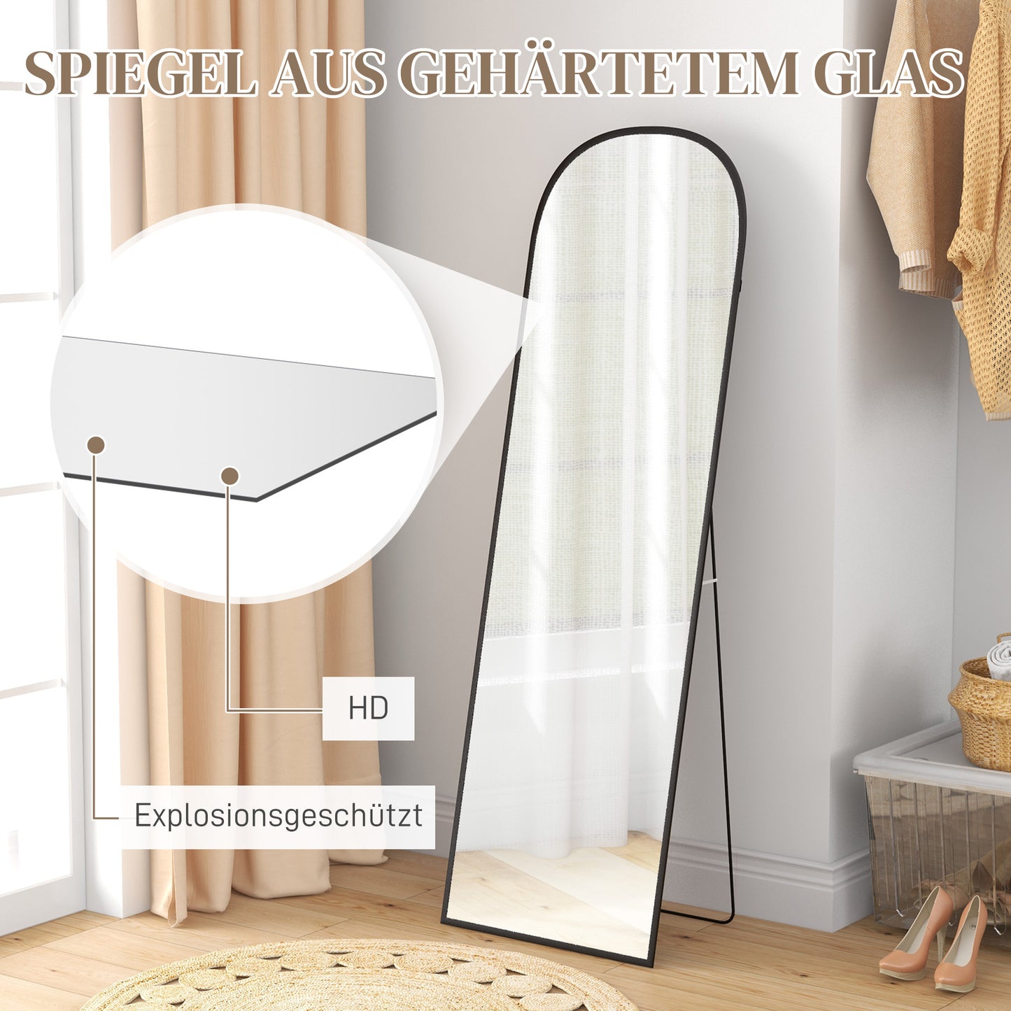 Full Body Spiegel – Vloerspiegel – Staande Spiegel – Grote Spiegel – Zwarte Spiegel – Slank Zwart Frame – 50x161,5 cm Groot