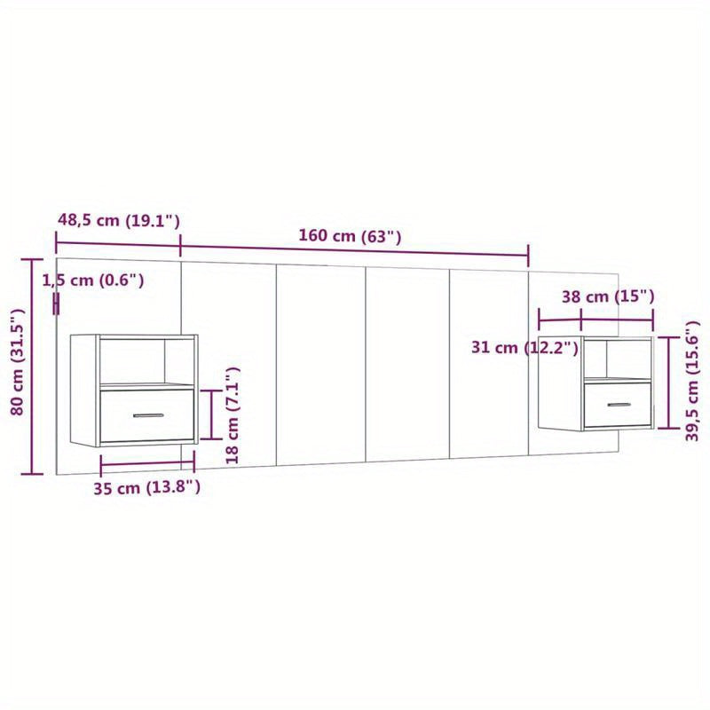 Bedkast – Wandkast – Hoofdeinde Met Kastjes – Wandmontage Kast – Opbergruimte Hoofdeinde – Modern Grijs – Hardhout En Kunstboard – Ruimtebesparend Design
