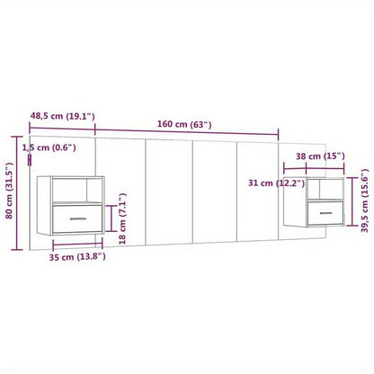 Bedkast – Wandkast – Hoofdeinde Met Kastjes – Wandmontage Kast – Opbergruimte Hoofdeinde – Modern Grijs – Hardhout En Kunstboard – Ruimtebesparend Design