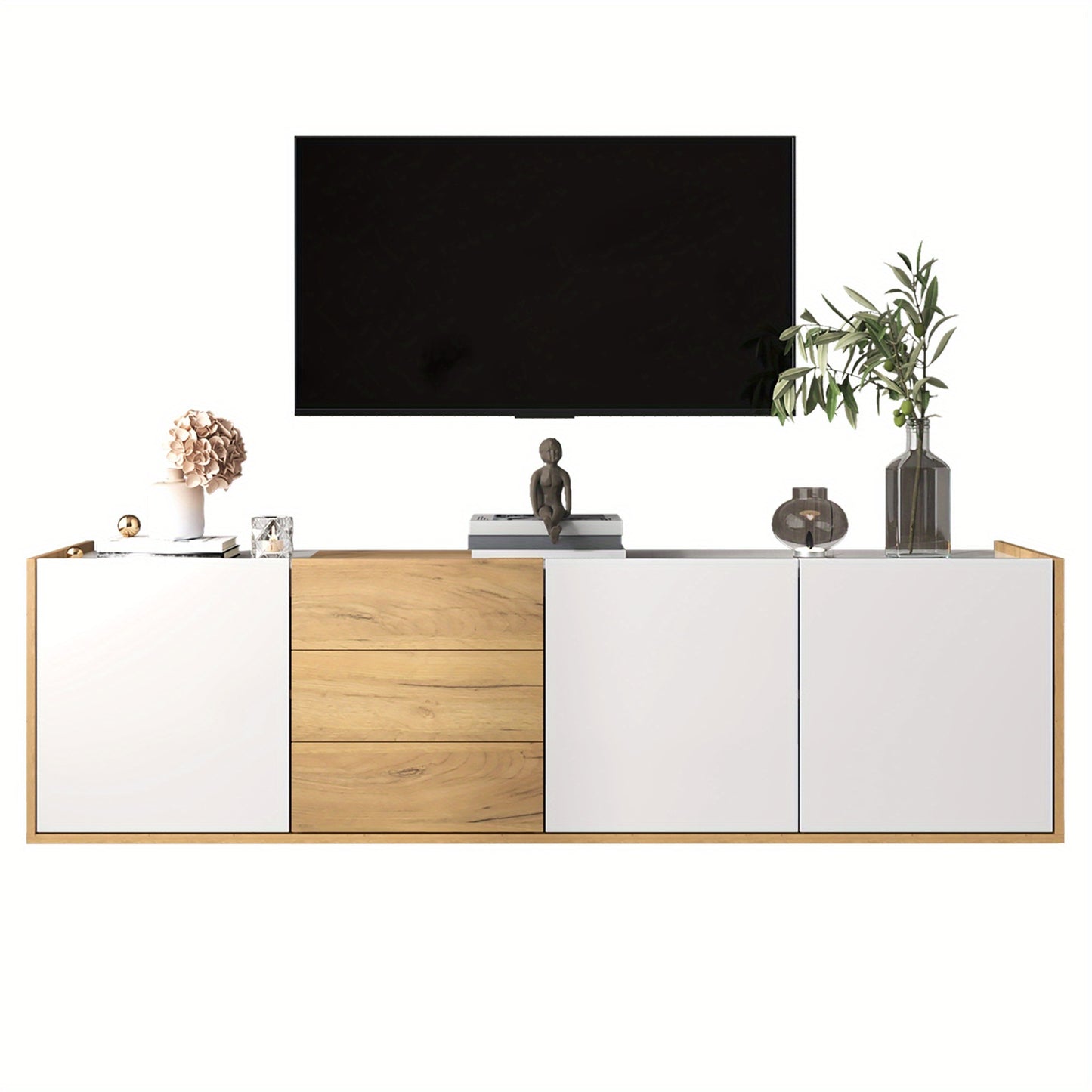 TV-meubel – TV-kast – Mediameubel – Entertainmentmeubel – Lowboard – Wit en Houtkleur – Wandmontage en Vrijstaand – Onderhoudsvriendelijk materiaal