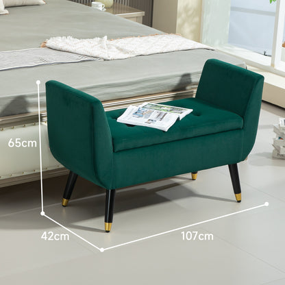 Sofa Bench – Schoenenbank – Opbergbank – Halbank – Zitbank – Met Opbergruimte – Fluweelachtig Polyester – Stevige Rubberhouten Poten – 107 x 42 x 65 cm – Diepgroen