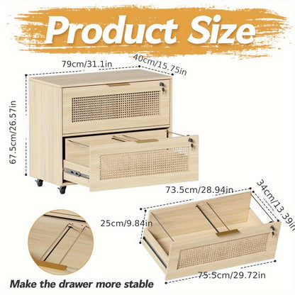 Kantoorarchiefkast – Archiefkast – Ladekast – Dossierkast – Rolluikkast – Lockable Met 2 Grote Lades – 360° Zwenkwielen – Beige 40x79x67,5 cm