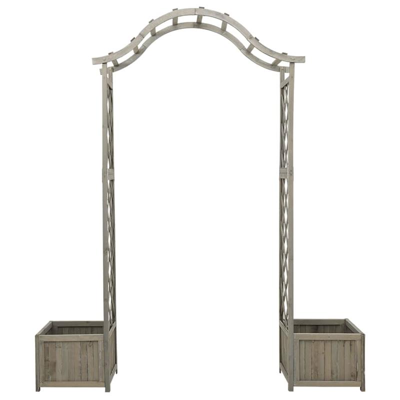 Tuinprieel – Pergola – Overkapping – Tuinboog – Klimrek – Massief Vurenhout – Met Plantenbak – Stevig & Weerbestendig – Eenvoudige Montage – Grijs