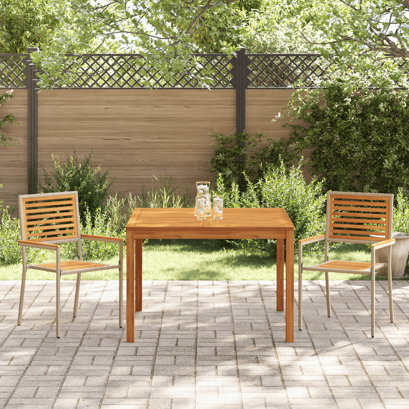 Tuinmeubelset – Tuinset – Loungeset – Zitgroep – Balkonset – Beige Polyrattan en Acaciahout – Stapelbare Stoelen met Kussens – Tafel 50x50 cm