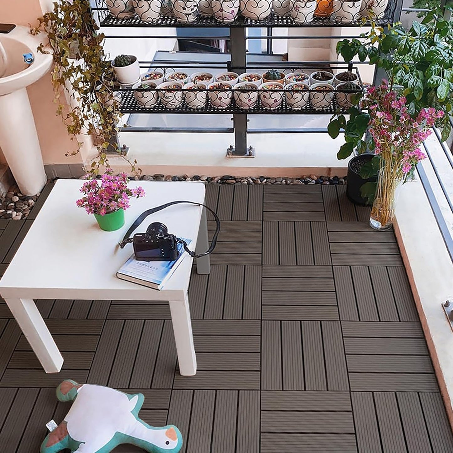 Terrastegels – Kliktegels – Balkonvloer – Patio Tegels – Buitenvloer – Lichtbruin – Duurzaam Vinyl – Eenvoudige Installatie