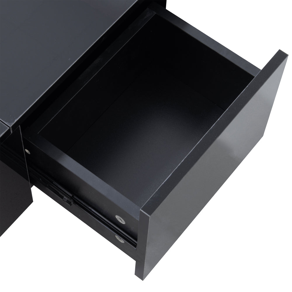 Modern High-Gloss Coffee Table with Sliding Storage & Drawers - Heavy-Duty Metal Frame, Easy-Assembly Rectangular Living Room Table Suitable for Modern & Small Spaces - Contemporary Storage Coffee Table